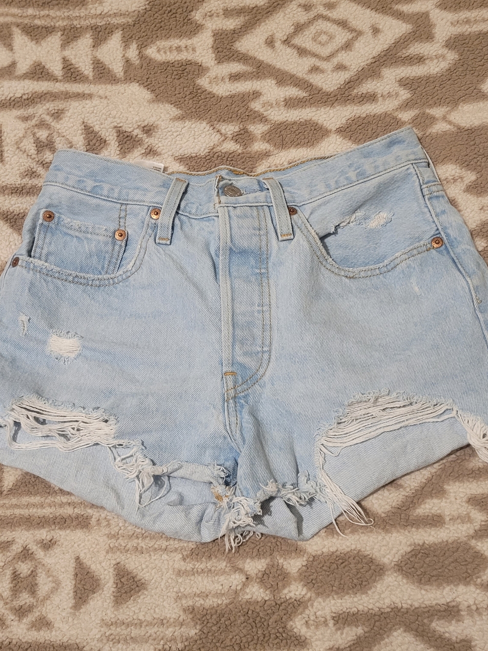 Levi's 501 Light Blue Distressed High-Rise Jean Shorts